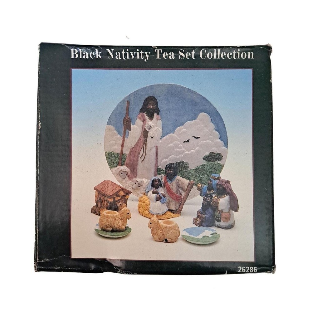 1996 Youngs Black Nativity Tea Set 8 Pc Collectible Christmas Stable Figurines - Picture 3 of 8